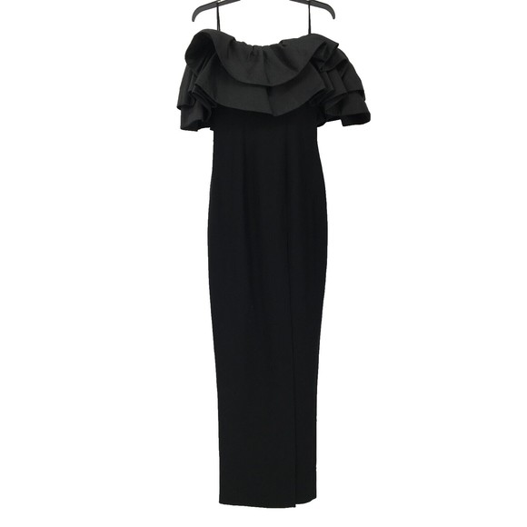 $2100 Rasario Women's Ruffled Off-the-Shoulder Black Column Dress Size 4 NWT - Picture 2 of 8
